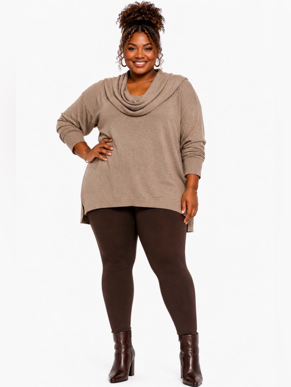 Tan Cowl Neck Sweater Size L/XL